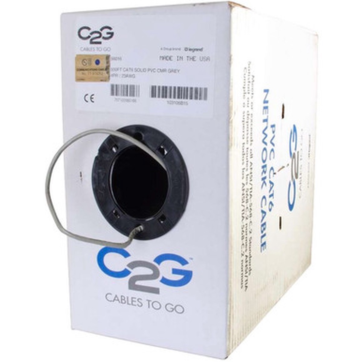 C2G 500ft Cat6 Bulk Ethernet Network Cable-Solid UTP-Riser CMR Gray TAA - 56016