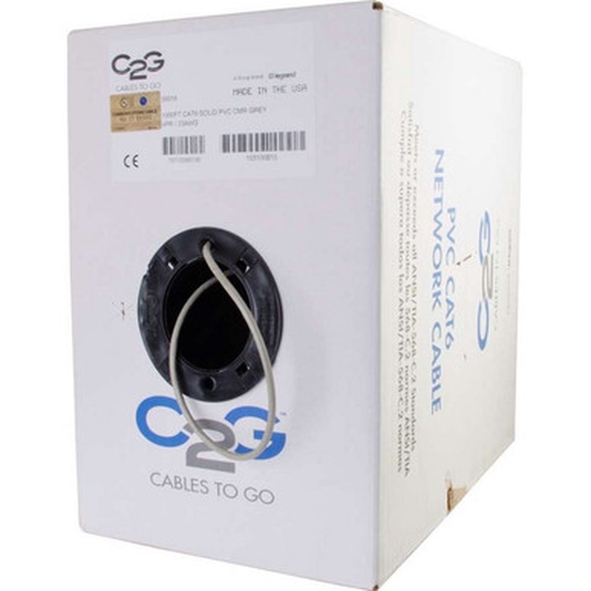 C2G 1000ft Cat6 Bulk Ethernet Network Cable-Solid UTP-Riser CMR Gray TAA - 56018